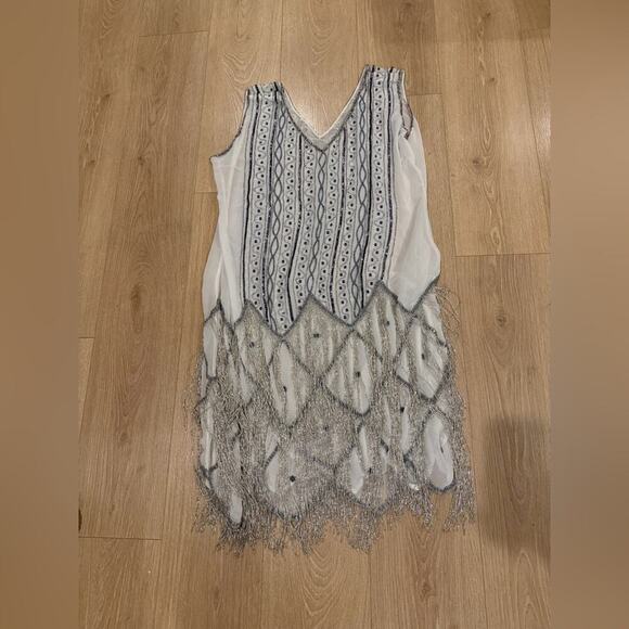 Unique Vintage Dresses & Skirts - Unique Vintage Sheer Flapper Dress XL Art Deco 1920s Gatsby Inspired Beaded